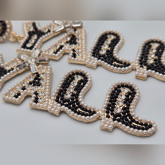 ✨2/$10✨ Black & Gold Crystal Statement Earrings 3.5" Party Glam YALL - Picture 4 of 7